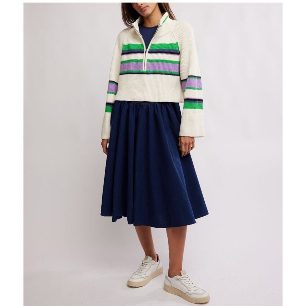 NWT Free People Striped Greta Half Zip /Sugar Swirl Combo - Picture 7 of 7
